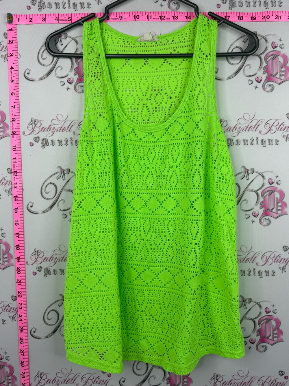 Warehouse one tank top y2k Neon Green Crochet Swim Cover-Up Tank by